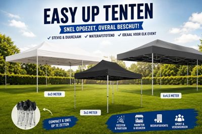 Je ziet hier easy up tenten om te huren