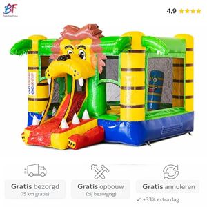Een springkussen in thema leeuw/safari