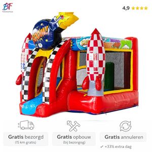een klein compact springkussen om te huren in thema Raket/astronaut