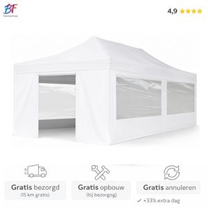 Grote witte 8x4 easy up tent huren in Zuid-Holland. Ideaal voor bruiloften en feesten, inclusief opbouw en volledig verzorgd.