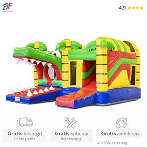 Multiplay krokodil springkussen met glijbaan en obstakels huren in Nieuwerkerk a/d IJssel en omstreken