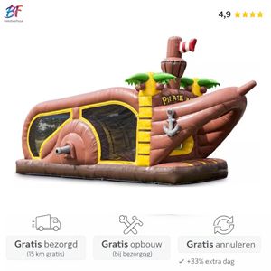 Stormbaan piraat 8 meter huren inclusief opbouw Zuid-Holland