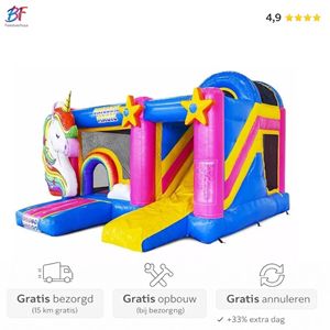 Groot unicorn springkussen met glijbaan huren in Nieuwerkerk a/d IJssel en omstreken
