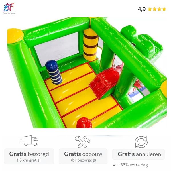 Multiplay krokodil springkussen binnenkant met obstakels en glijbaan huren Gouda Rotterdam