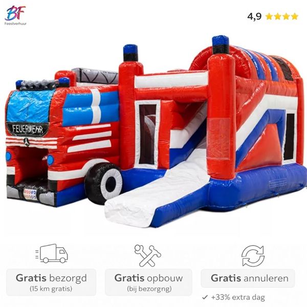 Brandweer XL springkussen huren | Regio Gouda & Rotterdam Brandweer XL springkussen met glijbaan huren in Nieuwerkerk a/d IJssel en omstreken