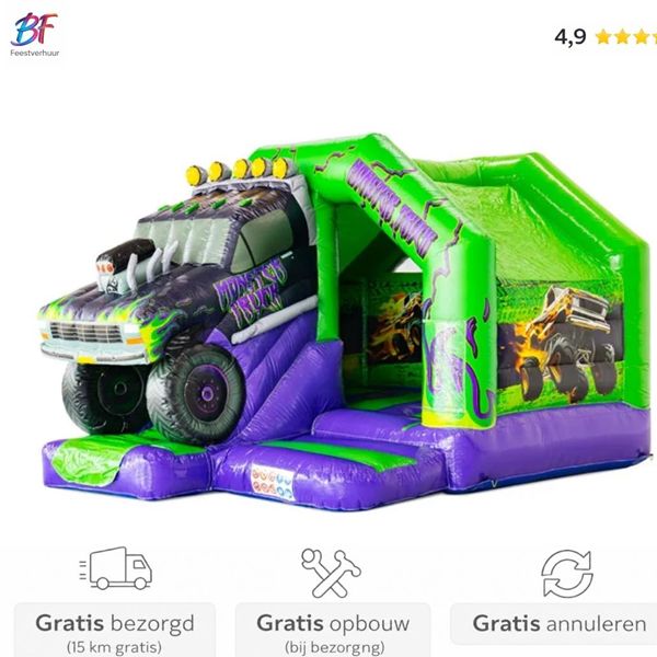 Monstertruck springkussen huren met glijbaan | Regio Waddinxveen & Gouda Monstertruck springkussen met glijbaan huren in Nieuwerkerk a/d IJssel en omstreken