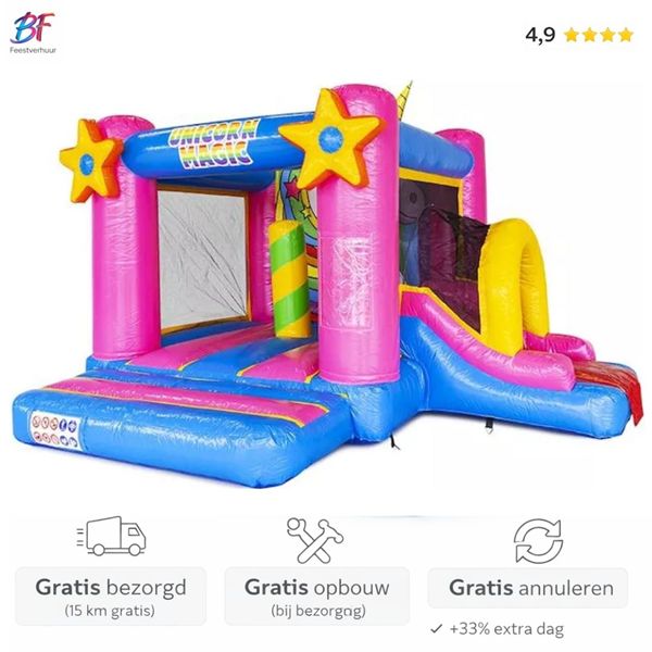 Unicorn mini slide springkussen huren | Regio Gouda & Rotterdam Unicorn mini slide springkussen met glijbaan huren in Nieuwerkerk a/d IJssel en omstreken